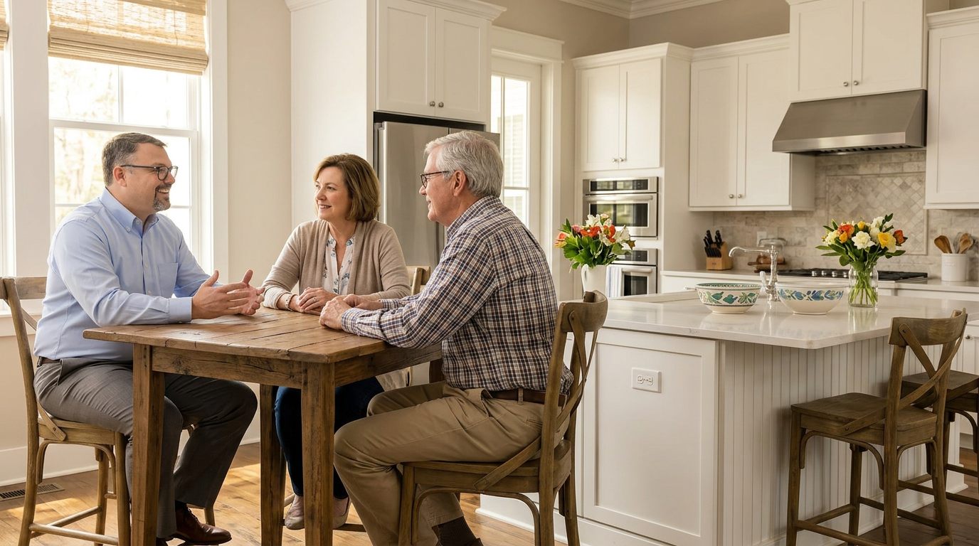 Brent Helms meeting with clients in a home setting.