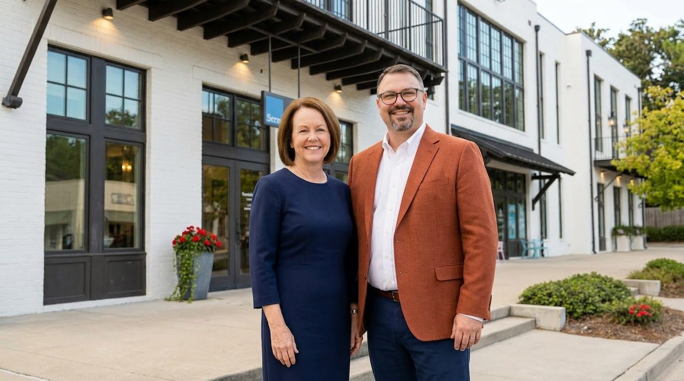 Brent Helms and Paula Andrews outside the Helms Law Group office in Fairhope.